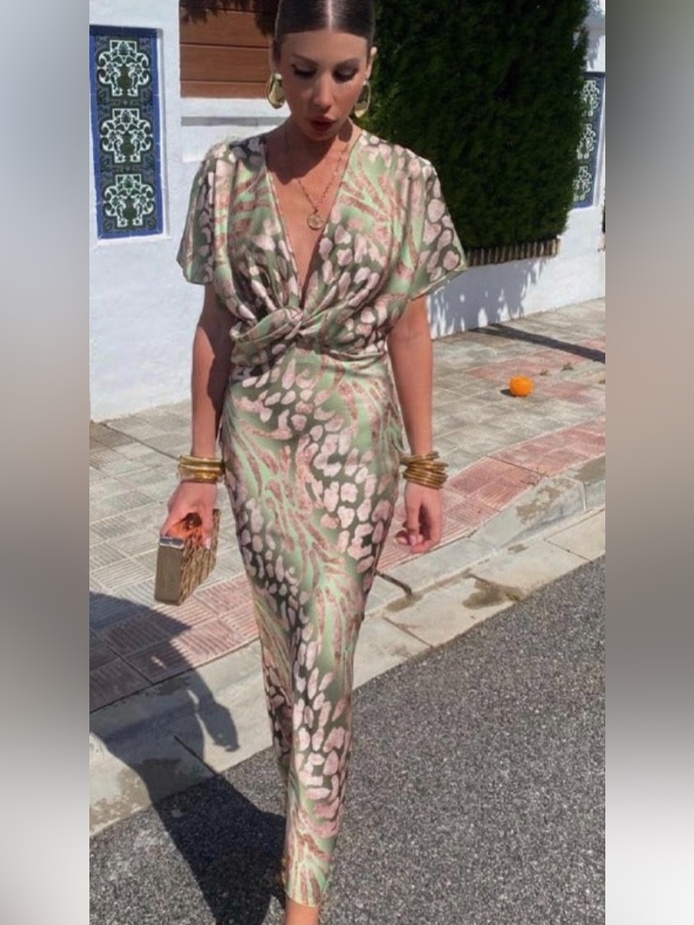 Elegant Twist-Front Maxi Dress in Mint and Blush NEW NEVER BEEN WORN!